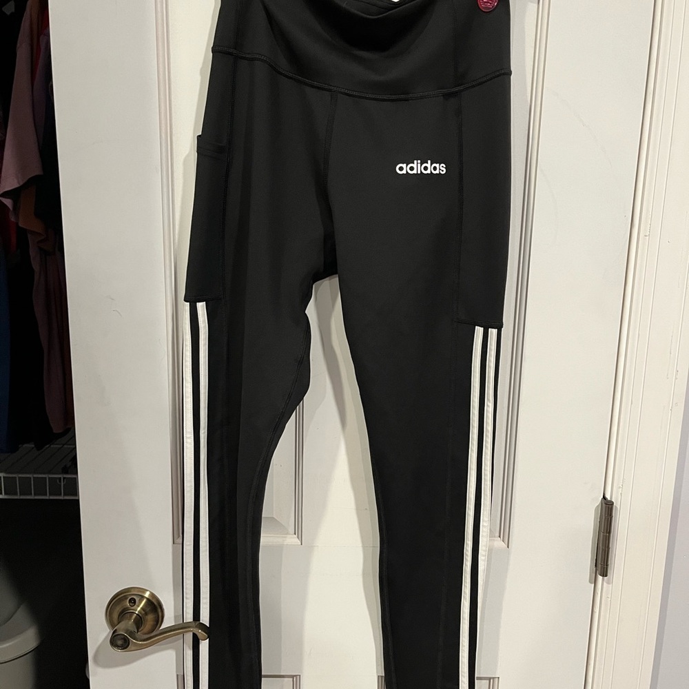 Adidas leggings black with white stripes